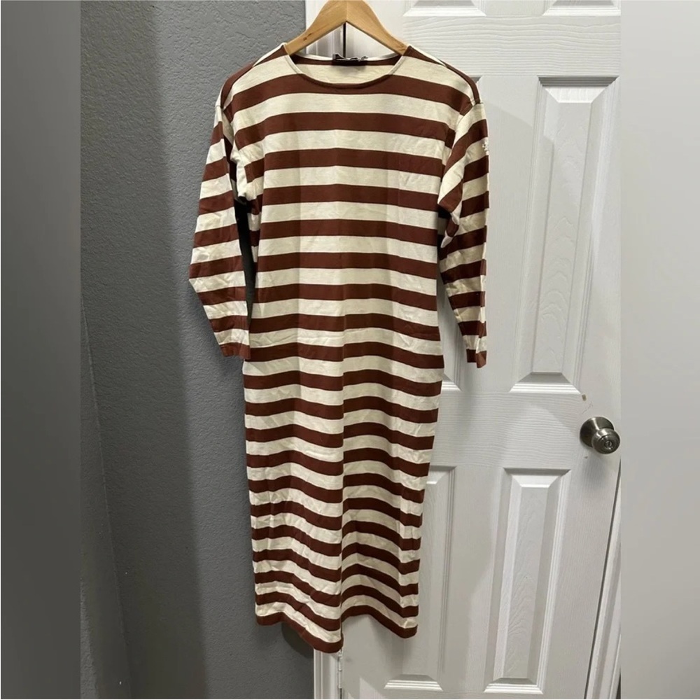 Tory Burch Brown and White Striped Dress - Picture 3 of 6